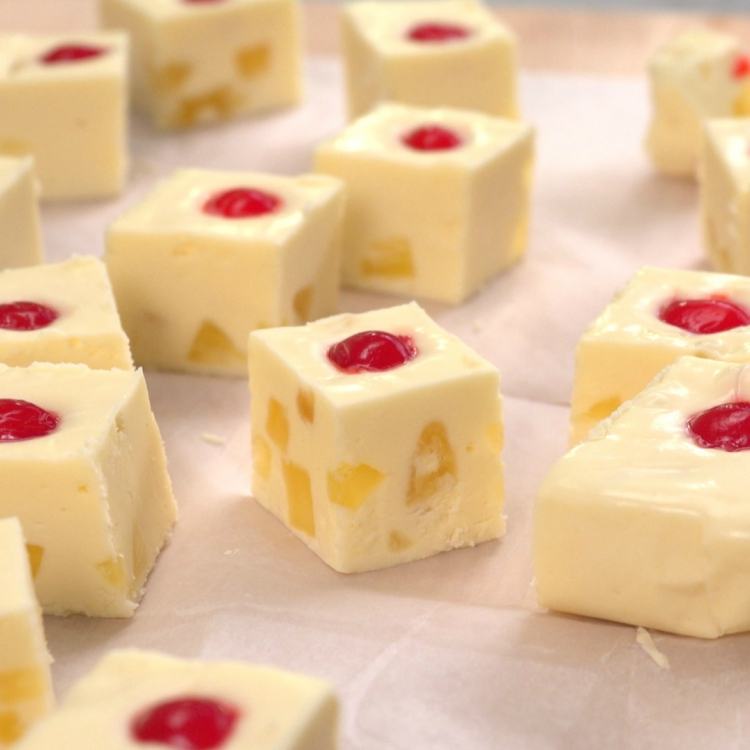 Pieces of fudge that tastes like pineapple upside-down cake