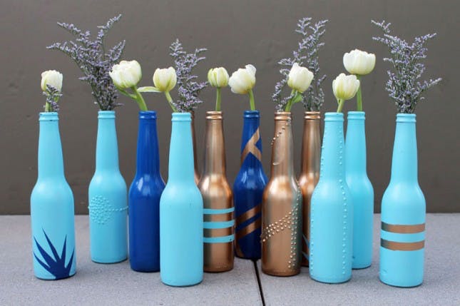 Painted beer bottle vases.