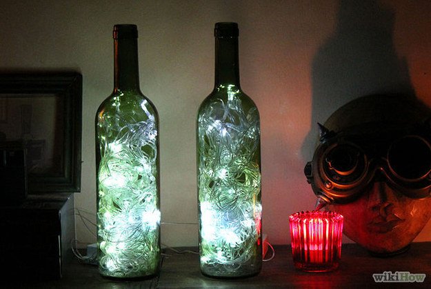 Fairy lights in bottles.