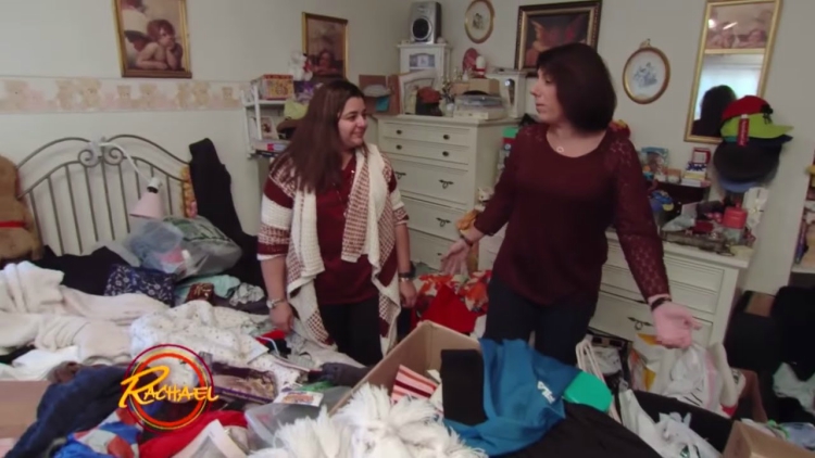 Christina and Mary Ann in Christina's messy bedroom